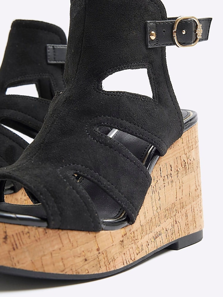 River Island Black Wide Fit Cut-Out Wedge Shoes Boots - Image 5 of 5 River Island Black Wide Fit Cut-Out Wedge Shoes Boots - Image 5 of 5