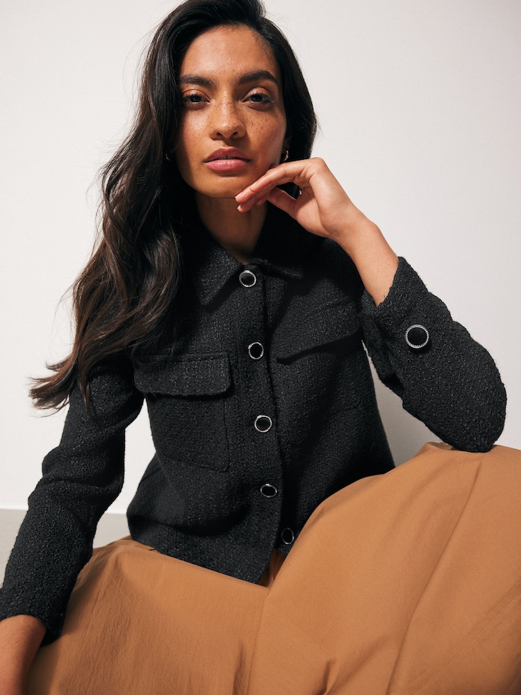 Black Boucle Shacket - Image 1 of 6