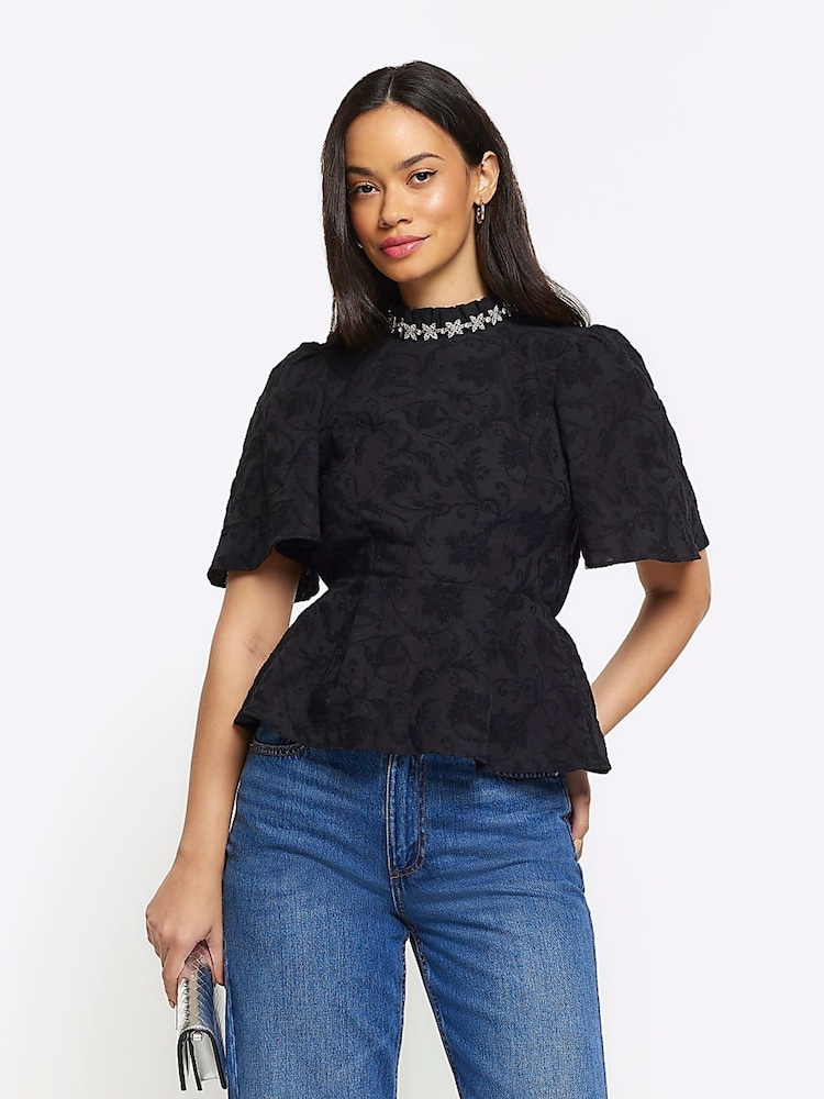 River Island Black High Neck Blouse - Image 1 of 6 River Island Black High Neck Blouse - Image 1 of 6