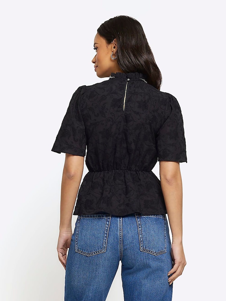 River Island Black High Neck Blouse - Image 2 of 6 River Island Black High Neck Blouse - Image 2 of 6