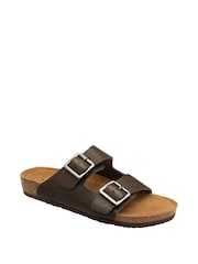 Dunlop Brown Twin Buckle Footbed Mens Mules - Image 1 of 4