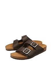 Dunlop Brown Twin Buckle Footbed Mens Mules - Image 2 of 4