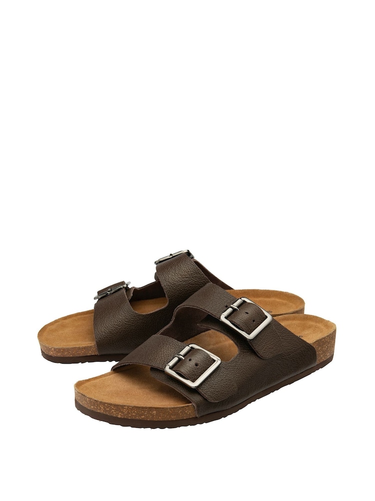 Dunlop Brown Twin Buckle Footbed Mens Mules - Image 2 of 4