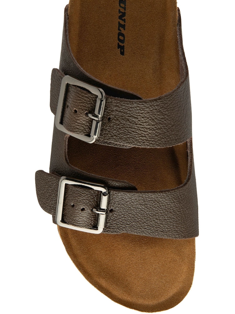 Dunlop Brown Twin Buckle Footbed Mens Mules - Image 4 of 4