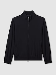 Reiss Navy Petras Elasticated Hem Zip-Front Bomber Jacket - Image 2 of 5