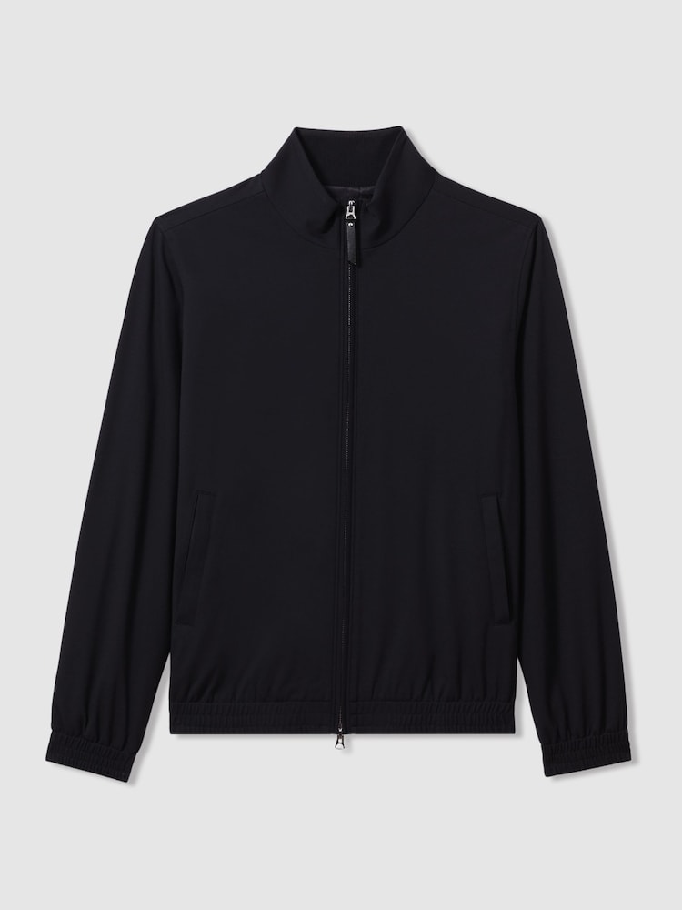 Reiss Navy Petras Elasticated Hem Zip-Front Bomber Jacket - Image 2 of 5