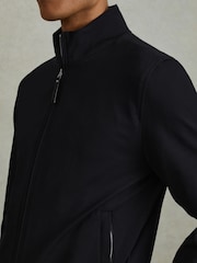 Reiss Navy Petras Elasticated Hem Zip-Front Bomber Jacket - Image 3 of 5