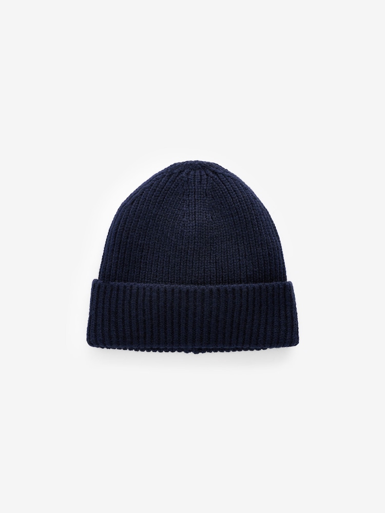 Navy Blue Knitted Beanie Hat - Image 3 of 4