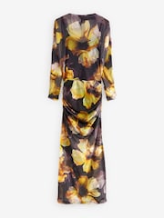 Black Floral Print Mesh Batwing Sleeve Maxi Dress - Image 5 of 6