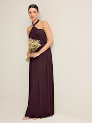 Plum Purple Mesh Multiway Bridesmaid Wedding Maxi Dress - Image 2 of 8