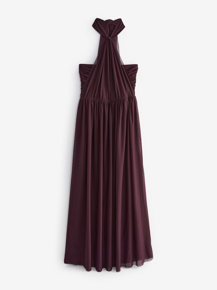 Plum Purple Mesh Multiway Bridesmaid Wedding Maxi Dress - Image 8 of 8