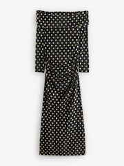 Black and Gold Foil Bardot Maxi Mesh Dress - Image 5 of 7