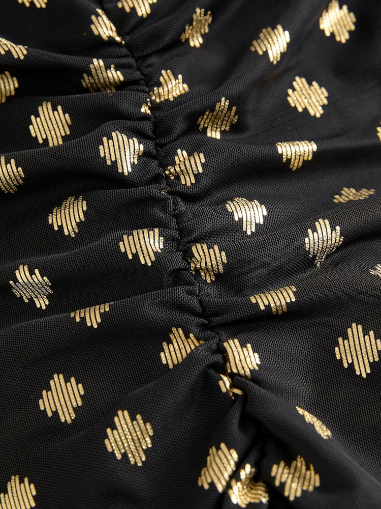 Black and Gold Foil Bardot Maxi Mesh Dress - Image 7 of 7