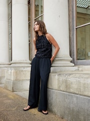 Black Halter Neck Ruffle Tank - Image 2 of 7