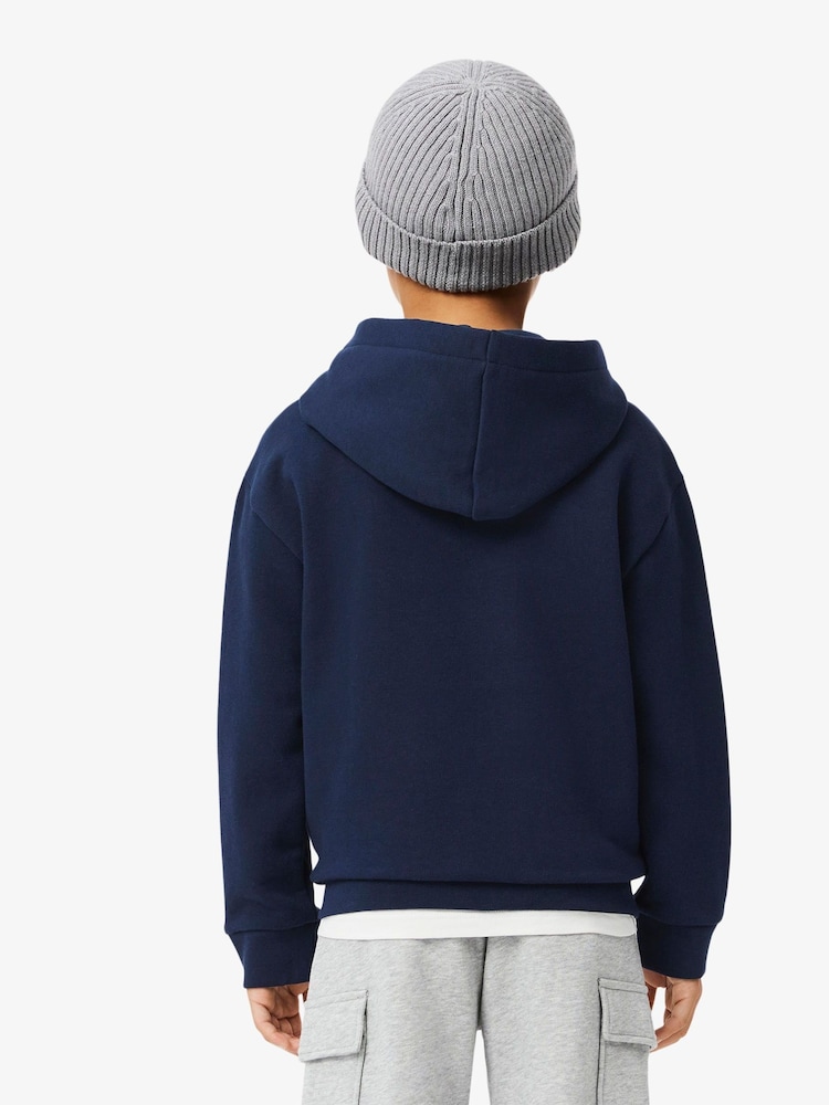 Lacoste Navy Stripe Logo 100% Cotton Hoodie - Image 2 of 8