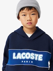 Lacoste Navy Stripe Logo 100% Cotton Hoodie - Image 3 of 8