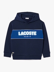 Lacoste Navy Stripe Logo 100% Cotton Hoodie - Image 4 of 8