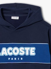 Lacoste Navy Stripe Logo 100% Cotton Hoodie - Image 6 of 8