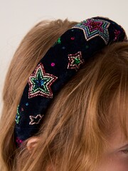Little Bird by Jools Oliver Navy Velvet Navy With Beaded Star Headband - Image 6 of 6