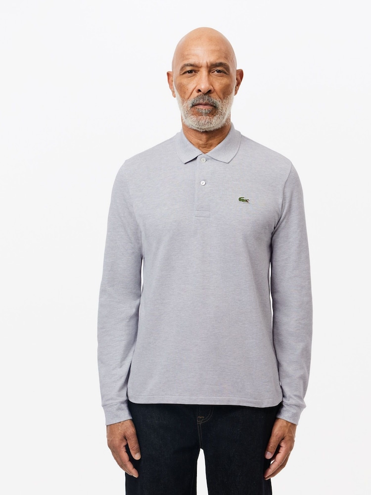 Lacoste Grey Originals 100% Cotton Long Sleeve L1212 Polo Shirt - Image 1 of 6 Lacoste Grey Originals 100% Cotton Long Sleeve L1212 Polo Shirt - Image 1 of 6