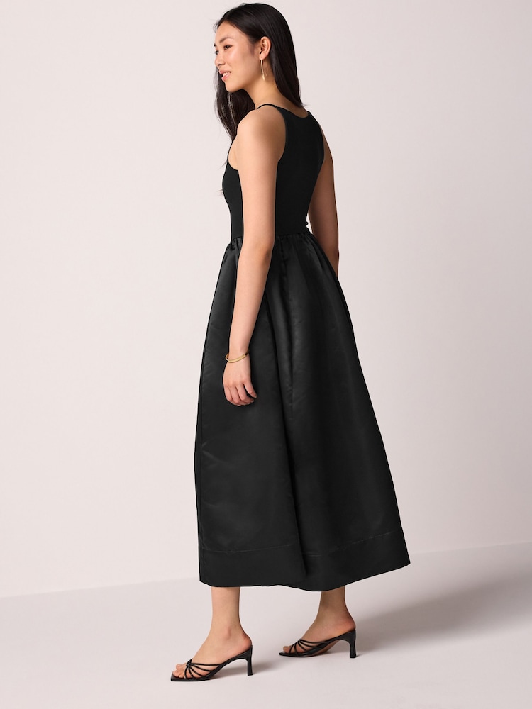 Black Satin And Jersey Racer Occasion Midi Dress - Image 3 of 6