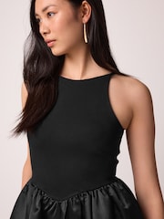Black Satin And Jersey Racer Occasion Midi Dress - Image 4 of 6
