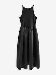 Black Satin And Jersey Racer Occasion Midi Dress - Image 5 of 6
