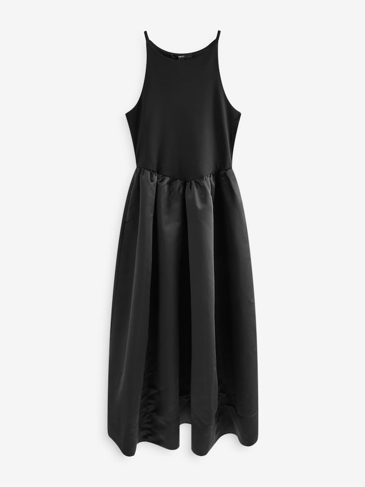 Black Satin And Jersey Racer Occasion Midi Dress - Image 5 of 6