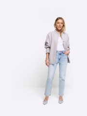 River Island Blue Petite Blue High Rise Slim Straight Fit Jeans - Image 1 of 5