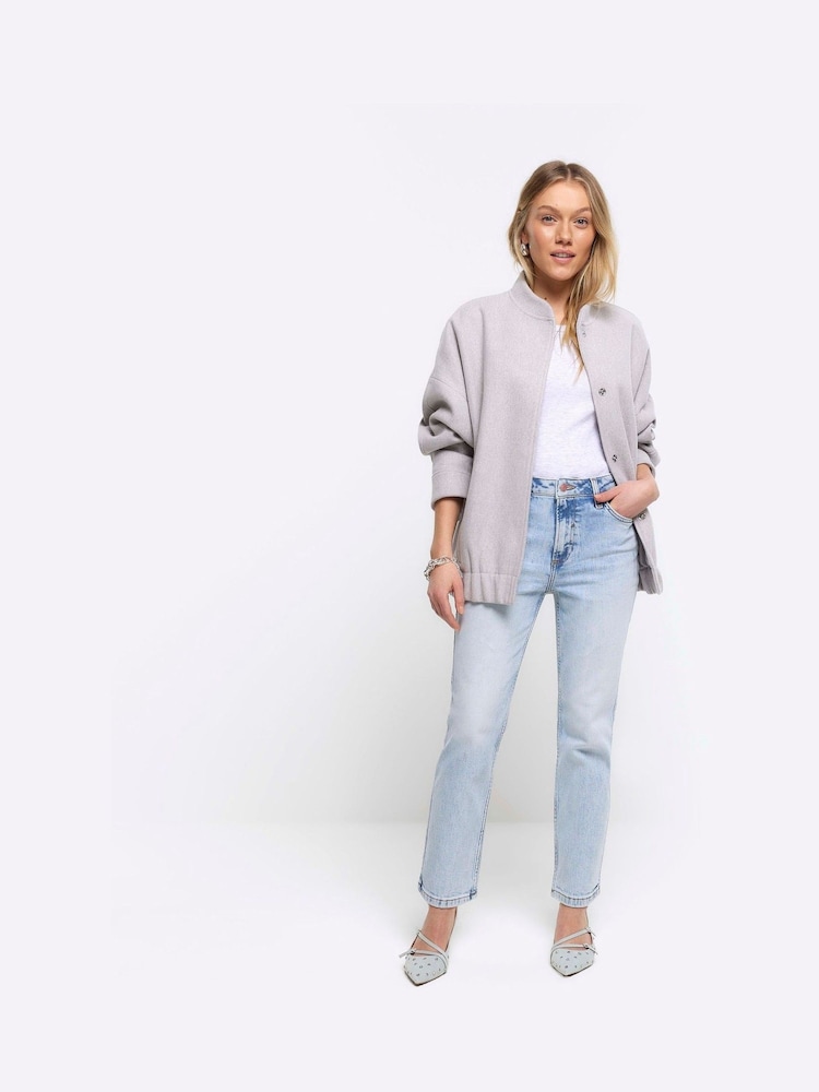 River Island Blue Petite Blue High Rise Slim Straight Fit Jeans - Image 1 of 5