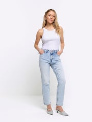 River Island Blue Petite Blue High Rise Slim Straight Fit Jeans - Image 3 of 5