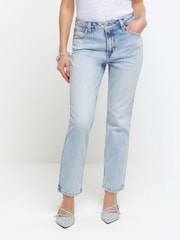 River Island Blue Petite Blue High Rise Slim Straight Fit Jeans - Image 4 of 5