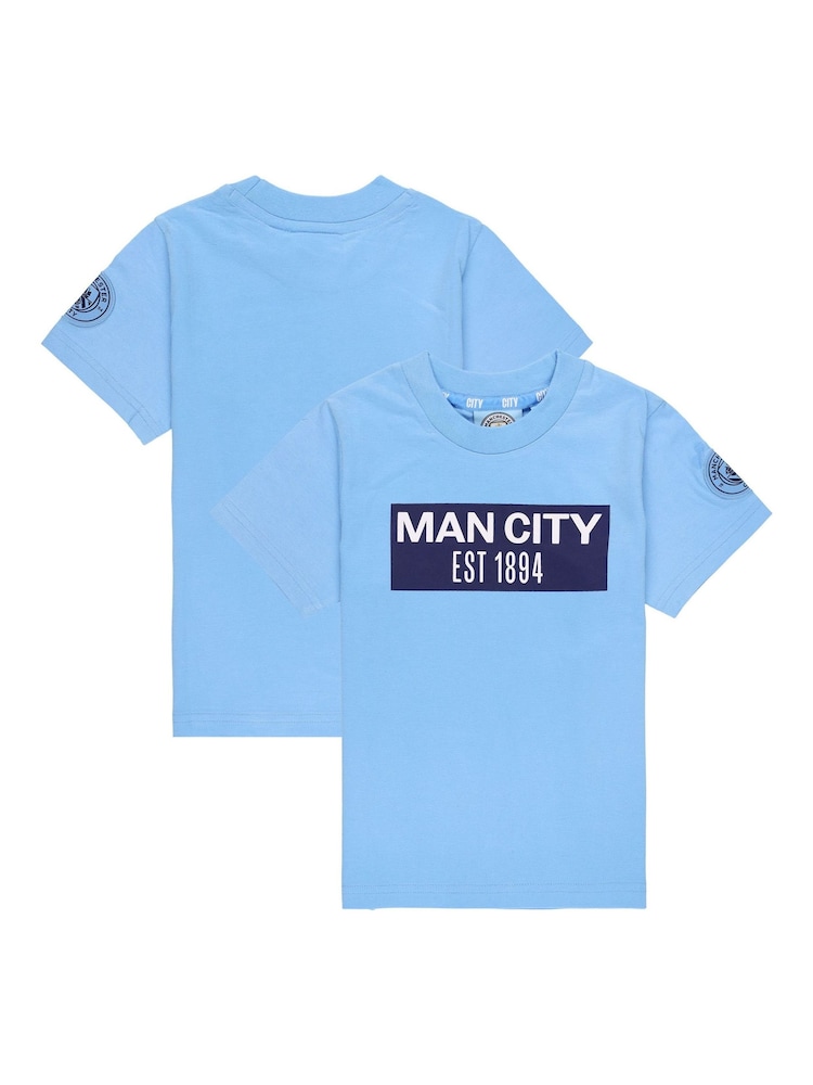 Fanatics Kids Blue Manchester City Graphic 100% Cotton T-Shirt - Image 1 of 3 Fanatics Kids Blue Manchester City Graphic 100% Cotton T-Shirt - Image 1 of 3