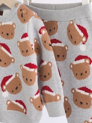 Grey Bear Christmas Knitted Jumper and Leggings Baby Set (0mths-2yrs) - Image 12 of 15