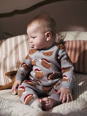 Grey Bear Christmas Knitted Jumper and Leggings Baby Set (0mths-2yrs) - Image 2 of 15