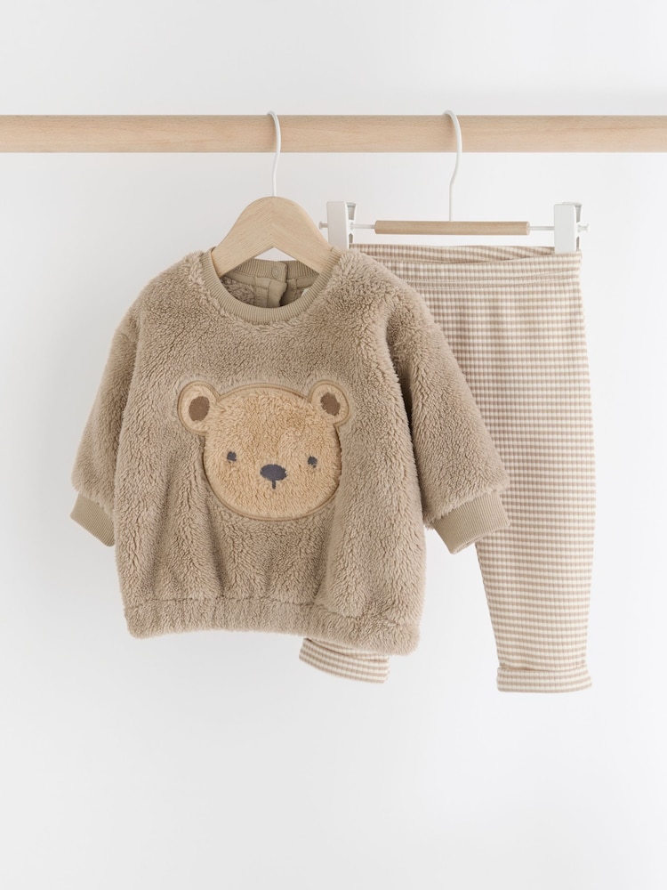 Neutral Bear Baby Cosy Fleece 100% Cotton Top and Leggings Set (0mths-2yrs) - Image 1 of 9