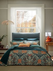 Morris & Co. Teal Blue 100% Cotton Honeysuckle & Tulip Duvet Cover Set - Image 1 of 6
