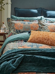 Morris & Co. Teal Blue 100% Cotton Honeysuckle & Tulip Duvet Cover Set - Image 2 of 6