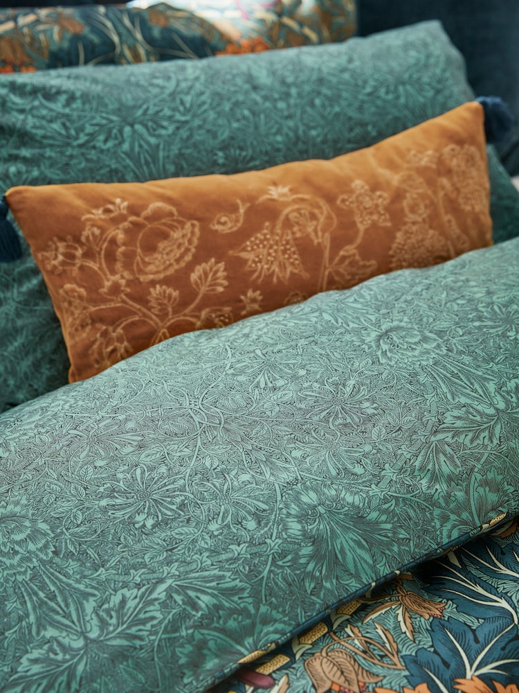 Morris & Co. Teal Blue 100% Cotton Honeysuckle & Tulip Duvet Cover Set - Image 3 of 6