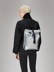 Rains Silver Rolltop Rucksack Mini Bag - Image 1 of 4