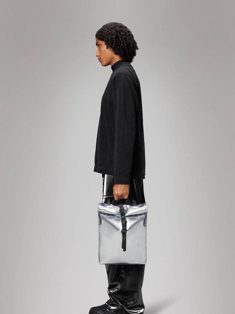 Rains Silver Rolltop Rucksack Mini Bag - Image 2 of 4