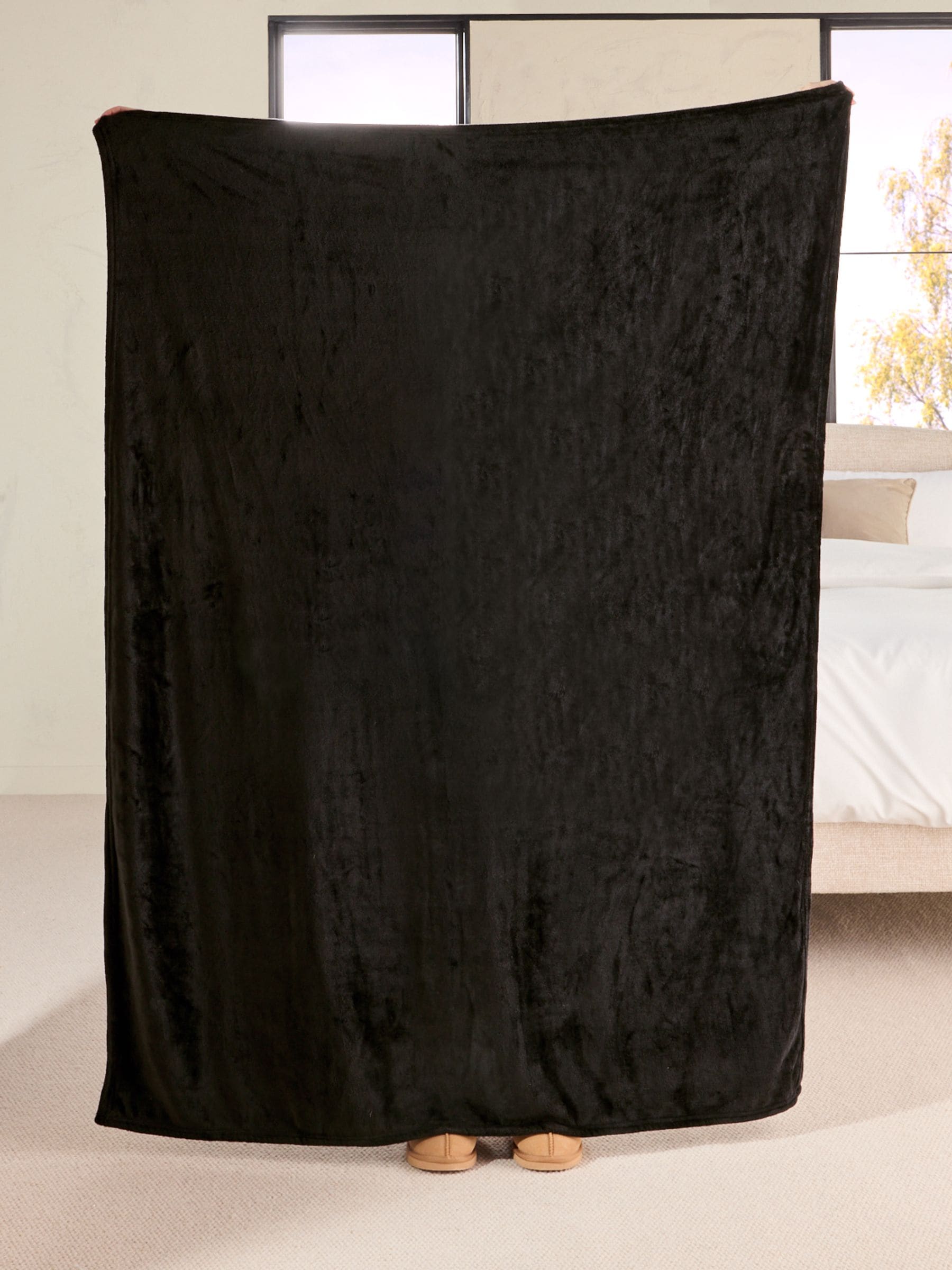 Buy Black Plush Fleece Throw from Next Canada
