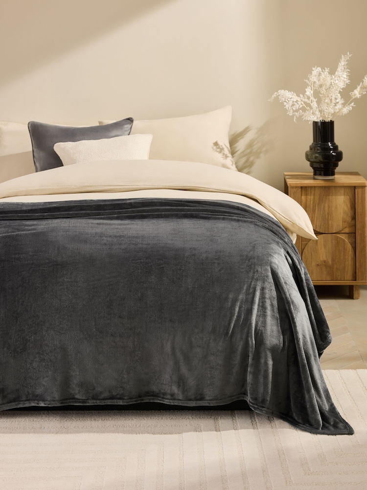 Charcoal Grey Plush Fleece Throw - Image 1 of 3