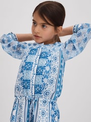 Reiss Blue Print Izzy 13-14 yrs Tile Print Playsuit - Image 3 of 4