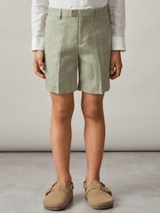 Reiss Apple Kin Teen Slim Fit Linen Adjustable Trousers - Image 3 of 5
