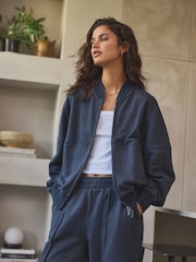 Washed Blue Lounge 100% Cotton Bomber Jacket - Image 1 of 9