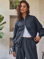 Washed Blue Lounge 100% Cotton Bomber Jacket - Image 3 of 9