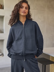 Washed Blue Lounge 100% Cotton Bomber Jacket - Image 4 of 9