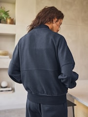 Washed Blue Lounge 100% Cotton Bomber Jacket - Image 6 of 9