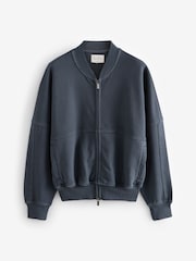 Washed Blue Lounge 100% Cotton Bomber Jacket - Image 8 of 9